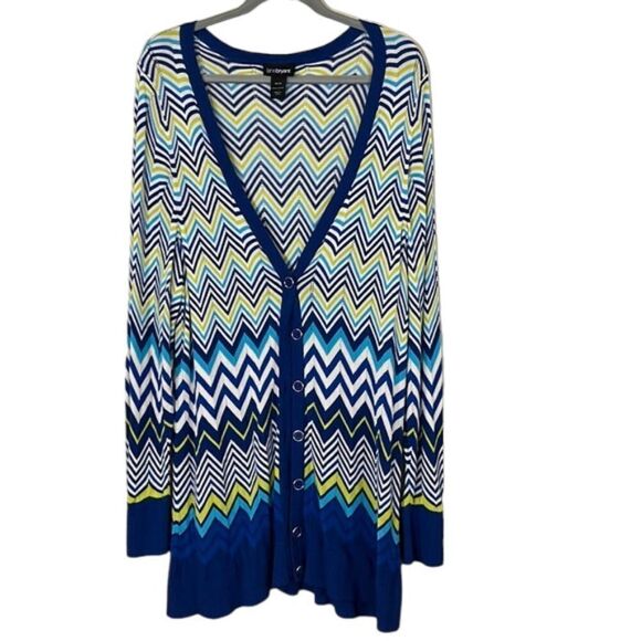 Lane Bryant Women's Blue Green Chevron Button-Down Knit Cardigan Size 18/20 NWOT - Picture 2 of 10
